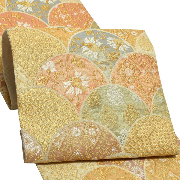 礼装 袋帯 フォーマル 「生成り色地　青海波、華文」 日本製 西陣織 西陣織証紙番号No.1810 浅田叡一織物 絹 未仕立て 六通柄 訪問着用 色留袖用 礼装袋帯 ＜T＞【メール便不可】