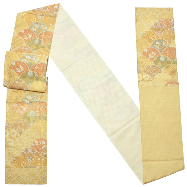 礼装 袋帯 フォーマル 「生成り色地　青海波、華文」 日本製 西陣織 西陣織証紙番号No.1810 浅田叡一織物 絹 未仕立て 六通柄 訪問着用 色留袖用 礼装袋帯 ＜T＞【メール便不可】