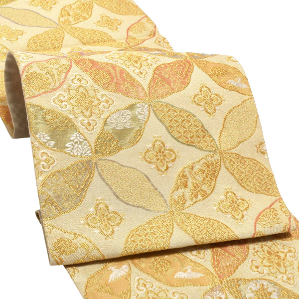 礼装 袋帯 フォーマル 「生成り色地 華七宝」 日本製 西陣織 西陣織証紙番号No.1810 浅田叡一織物 絹 未仕立て 六通柄 訪問着用 色留袖用 礼装袋帯 <T>【メール便不可】