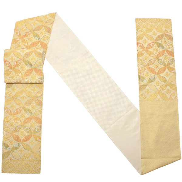 礼装 袋帯 フォーマル 「生成り色地 華七宝」 日本製 西陣織 西陣織証紙番号No.1810 浅田叡一織物 絹 未仕立て 六通柄 訪問着用 色留袖用 礼装袋帯 <T>【メール便不可】