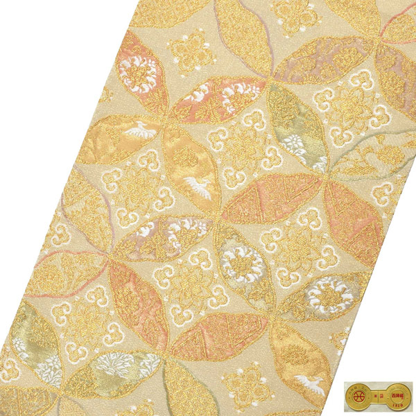 礼装 袋帯 フォーマル 「生成り色地 華七宝」 日本製 西陣織 西陣織証紙番号No.1810 浅田叡一織物 絹 未仕立て 六通柄 訪問着用 色留袖用 礼装袋帯 <T>【メール便不可】