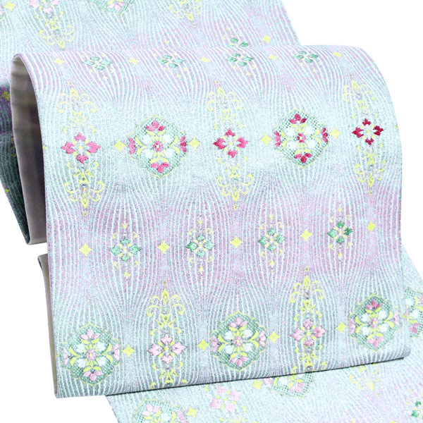 袋帯 礼装用袋帯 「淡藤色　華紋並べ」帯匠山下謹製 西陣証紙番号No.2348 六通柄 綴れ織 黒留袖用 訪問着用 色留袖用 日本製 西陣織 絹 未仕立て 新品 未使用 ＜T＞【メール便不可】