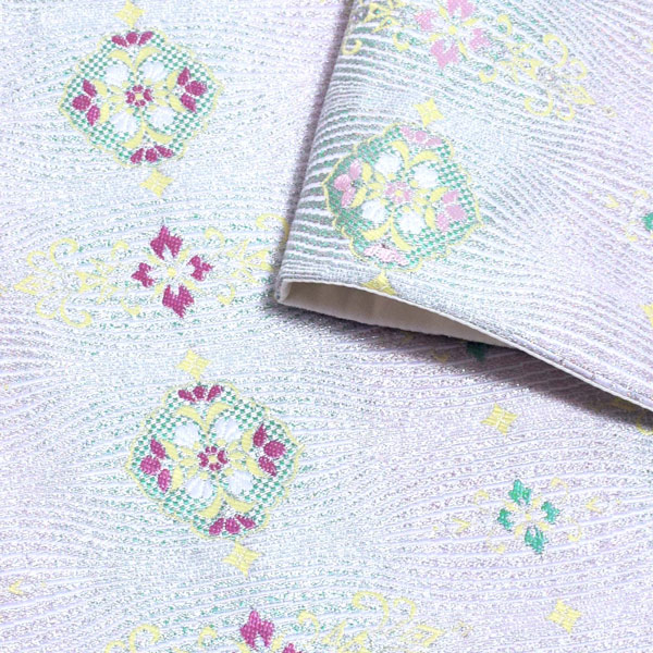 袋帯 礼装用袋帯 「淡藤色　華紋並べ」帯匠山下謹製 西陣証紙番号No.2348 六通柄 綴れ織 黒留袖用 訪問着用 色留袖用 日本製 西陣織 絹 未仕立て 新品 未使用 ＜T＞【メール便不可】