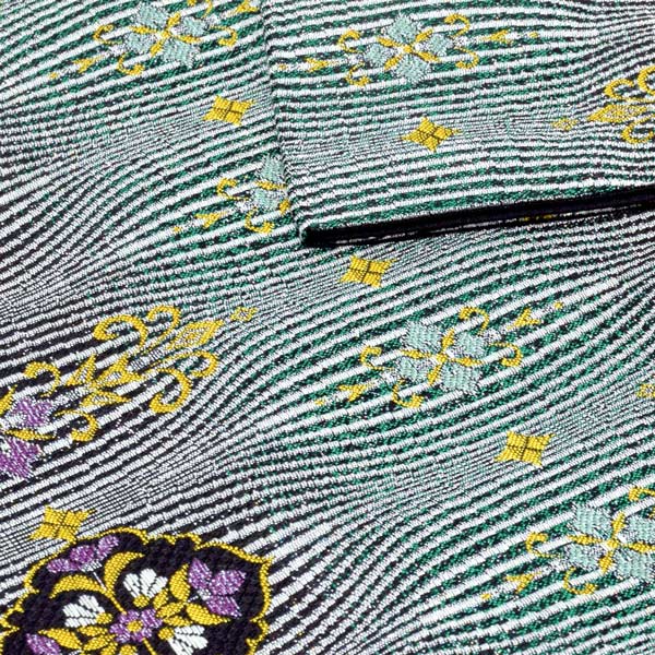 袋帯 礼装用袋帯 「黒地 立涌小袖」帯匠山下謹製 西陣証紙番号No.2348 六通柄 綴れ織 訪問着用 お洒落着用 日本製 西陣織 絹 未仕立て 新品 未使用 <T>【メール便不可】