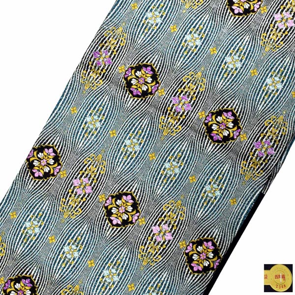 袋帯 礼装用袋帯 「黒地 立涌小袖」帯匠山下謹製 西陣証紙番号No.2348 六通柄 綴れ織 訪問着用 お洒落着用 日本製 西陣織 絹 未仕立て 新品 未使用 <T>【メール便不可】