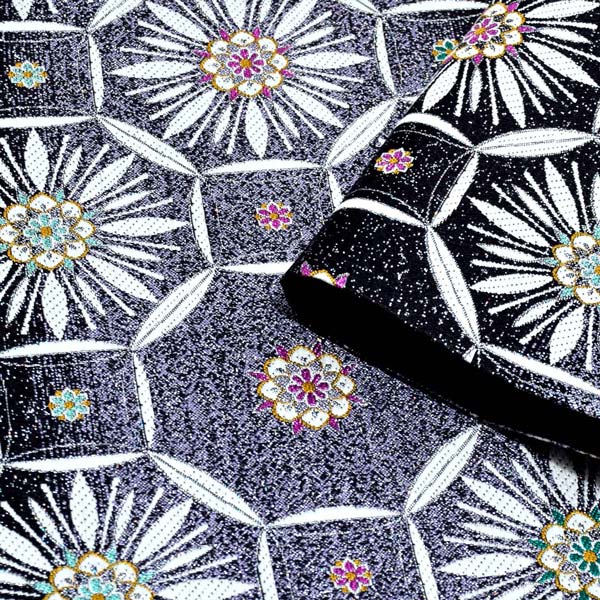 袋帯 礼装用袋帯 「黒地 花蜀甲紋」帯匠山下謹製 西陣証紙番号No.2348 六通柄 綴れ織 訪問着用 お洒落着用 日本製 西陣織 絹 未仕立て 新品 未使用 <T>【メール便不可】