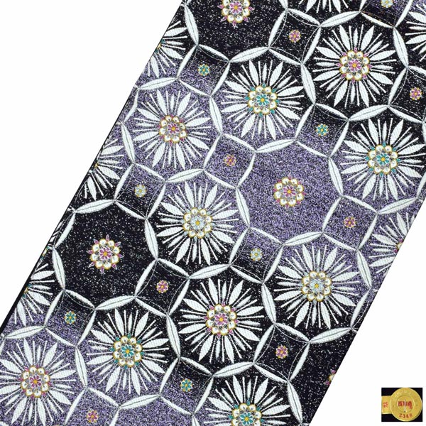 袋帯 礼装用袋帯 「黒地 花蜀甲紋」帯匠山下謹製 西陣証紙番号No.2348 六通柄 綴れ織 訪問着用 お洒落着用 日本製 西陣織 絹 未仕立て 新品 未使用 <T>【メール便不可】