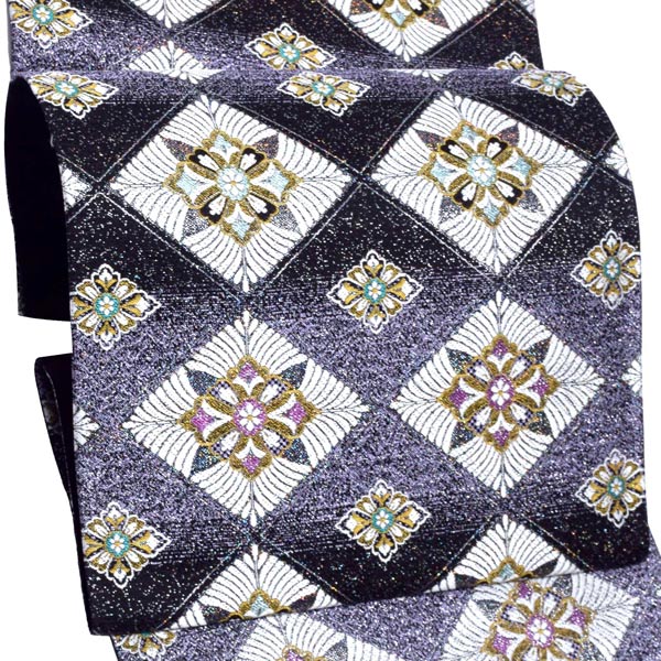 袋帯 礼装用袋帯 「黒地　菱取重ね紋」帯匠山下謹製 西陣証紙番号No.2348 六通柄 綴れ織 訪問着用 お洒落着用 日本製 西陣織 絹 未仕立て 新品 未使用 ＜T＞【メール便不可】