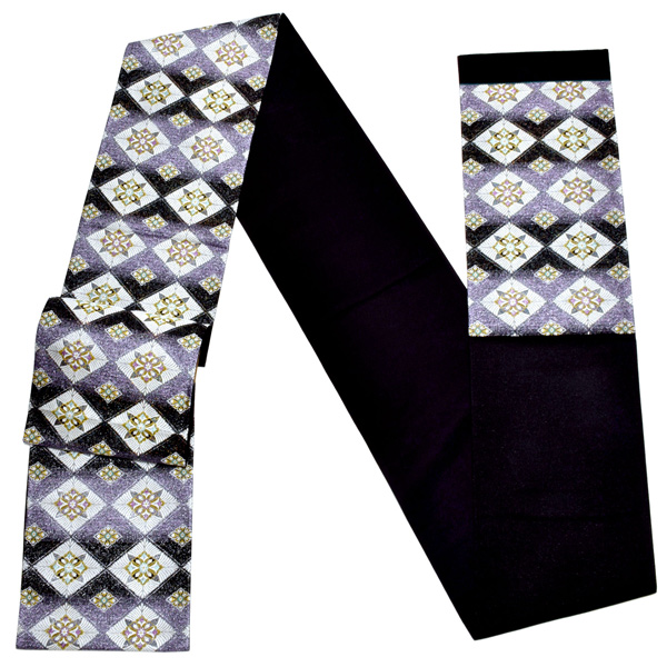 【Prices down2】袋帯 礼装用袋帯 「黒地 菱取重ね紋」帯匠山下謹製 西陣証紙番号No.2348 六通柄 綴れ織 訪問着用 お洒落着用 日本製 西陣織 絹 未仕立て 新品 未使用 【メール便不可】＜T＞ss2512ofk40 Prices down2】袋帯 礼装用袋帯 「黒地 菱取重ね紋」帯匠山下謹製 西陣