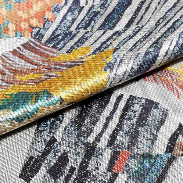 袋帯 礼装用袋帯 貴秀螺鈿 「螺鈿　シルバー　山水に風景文様」 お洒落着用 日本製 西陣織 絹 未仕立て 新品 未使用 ＜T＞【メール便不可】