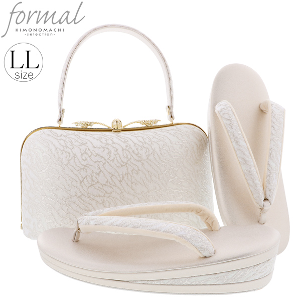 礼装 草履 バッグ セット レディース 礼装用草履バッグセット 「Robe De'collete'e ローブデコルテ I型 マーブル シルバー」 草履LLサイズ 25cm前後 二の三枚芯 女性用 フォーマル草履バッグセット 痛くない 履物 ぞうり 和服草履 女性履物 着物 和装 銀 <T>【メール便不可】