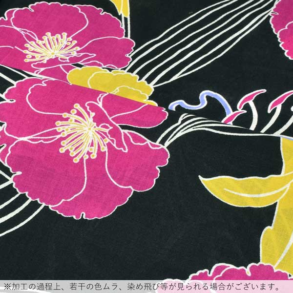 浴衣 レディース 単品 「黒地　マツバボタン、ブルー、赤紫」 フリーサイズ レトロ モダン 大人柄 女性浴衣単品 女浴衣 ゆかた yukata 【メール便不可】
