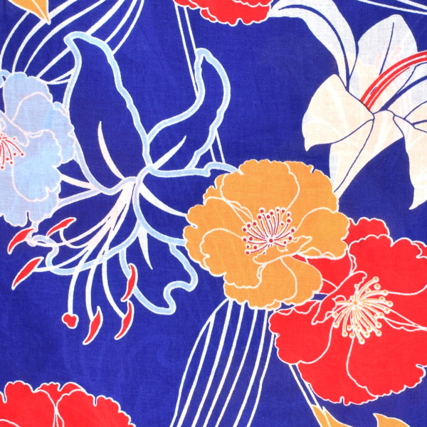 浴衣 レディース 単品 「青地　マツバボタン、赤、山吹色」 フリーサイズ レトロ モダン 大人柄 女性浴衣単品 女浴衣 ゆかた yukata 【メール便不可】