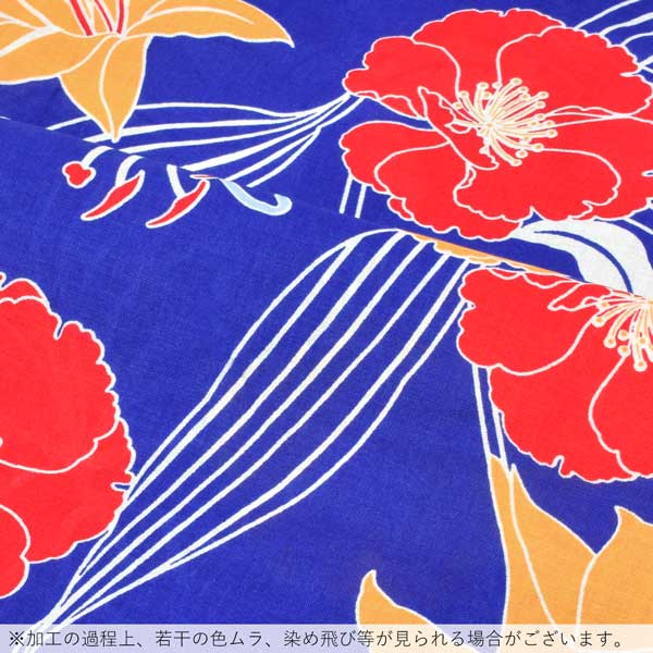 浴衣 レディース 単品 「青地　マツバボタン、赤、山吹色」 フリーサイズ レトロ モダン 大人柄 女性浴衣単品 女浴衣 ゆかた yukata 【メール便不可】