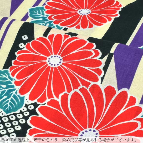 浴衣 レディース 単品 「クリーム色地　矢羽根、黒　菊、赤」 フリーサイズ レトロ モダン 大人柄 女性浴衣単品 女浴衣 ゆかた yukata 【メール便不可】
