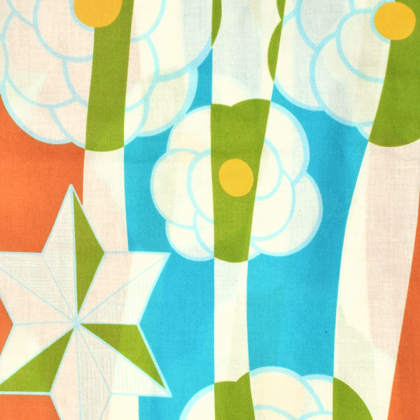 浴衣 レディース 単品 「水色×橙色、よろけ縞　麻の葉」 フリーサイズ レトロ モダン 大人柄 女性浴衣単品 女浴衣 ゆかた yukata 【メール便不可】