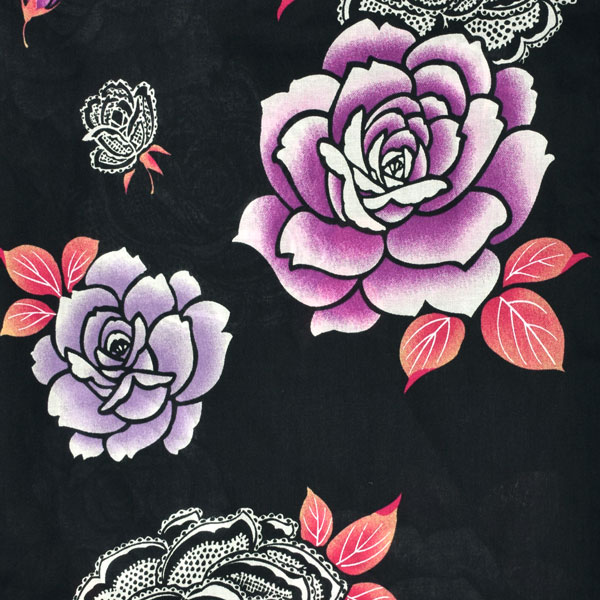 浴衣 レディース 単品 「黒地　レース、薔薇」 フリーサイズ レトロ モダン 大人柄 女性浴衣単品 女浴衣 ゆかた yukata 【メール便不可】
