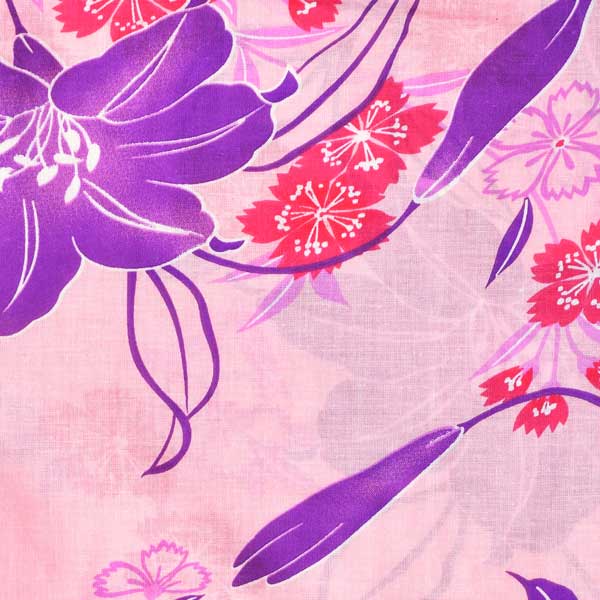 浴衣 レディース 単品 「ピンク色地　百合、撫子」 フリーサイズ レトロ モダン 大人柄 女性浴衣単品 女浴衣 ゆかた yukata 【メール便不可】