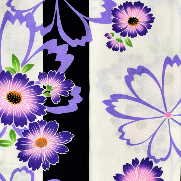 浴衣 レディース 単品 「白×黒　マーガレット」 フリーサイズ レトロ モダン 大人柄 女性浴衣単品 女浴衣 ゆかた yukata 【メール便不可】