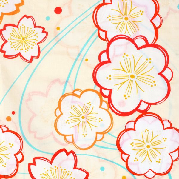 浴衣 レディース 単品 「クリーム色、オレンジ×ピンク 梅、桜」 フリーサイズ レトロ モダン 大人柄 女性浴衣単品 女浴衣 ゆかた yukata 【メール便不可】