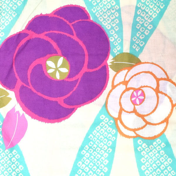 浴衣 レディース 単品 「クリーム色　絣風、薔薇」 フリーサイズ レトロ モダン 大人柄 女性浴衣単品 女浴衣 ゆかた yukata 【メール便不可】