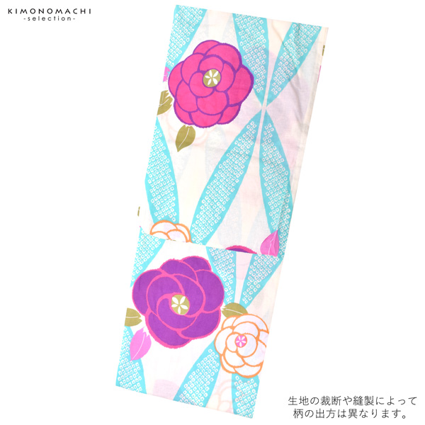 浴衣 レディース 単品 「クリーム色　絣風、薔薇」 フリーサイズ レトロ モダン 大人柄 女性浴衣単品 女浴衣 ゆかた yukata 【メール便不可】