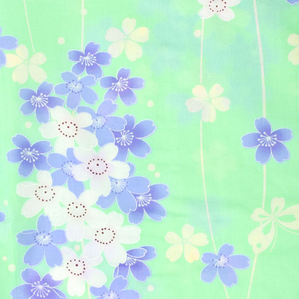 浴衣 レディース 単品 「ミント　枝垂れ桜」 フリーサイズ レトロ モダン 大人柄 女性浴衣単品 女浴衣 ゆかた yukata 【メール便不可】