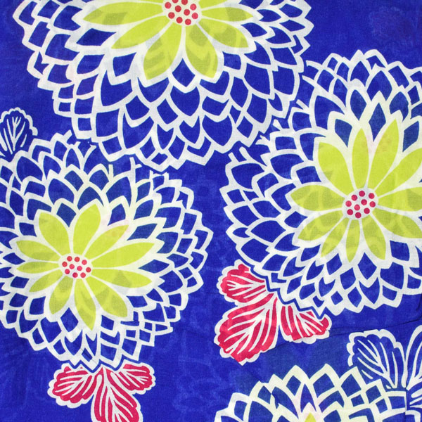 浴衣 レディース 単品 「青地　八重菊、黄緑」 フリーサイズ レトロ モダン 大人柄 女性浴衣単品 女浴衣 ゆかた yukata 【メール便不可】