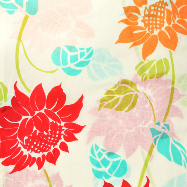 浴衣 レディース 単品 「クリーム色　ヒマワリ、オレンジ色」 フリーサイズ レトロ モダン 大人柄 女性浴衣単品 女浴衣 ゆかた yukata 【メール便不可】