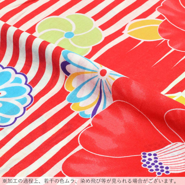 浴衣 レディース 単品 「白×赤　椿、菊とねじ梅」 フリーサイズ レトロ モダン 大人柄 女性浴衣単品 女浴衣 ゆかた yukata 【メール便不可】