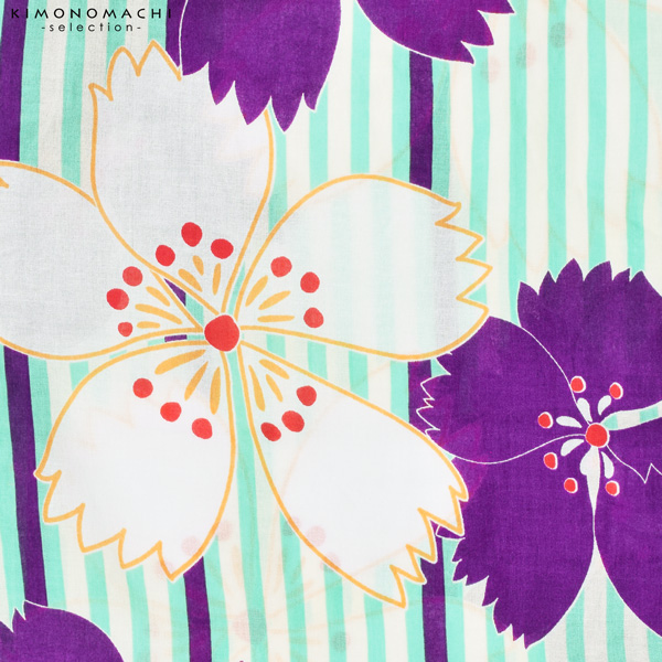 浴衣 レディース 単品 「ミントグリーン、ストライプ　桜、紫」 フリーサイズ レトロ モダン 大人柄 女性浴衣単品 女浴衣 ゆかた yukata 【メール便不可】