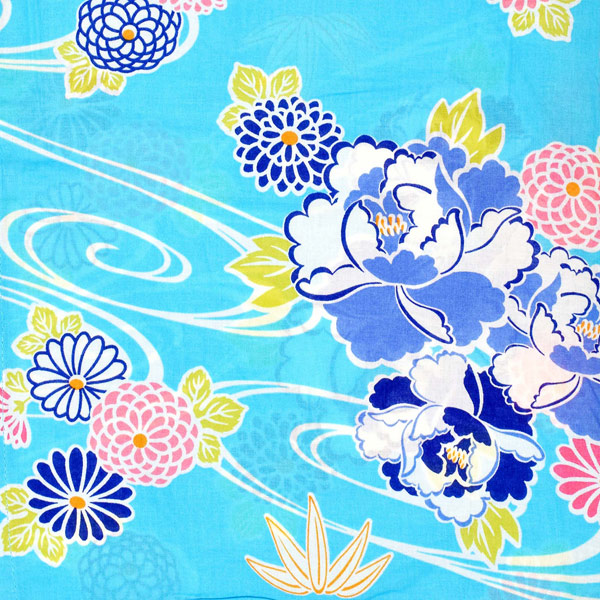 浴衣 レディース 単品 「水色　流水に牡丹」 フリーサイズ レトロ モダン 大人柄 女性浴衣単品 女浴衣 ゆかた yukata 【メール便不可】