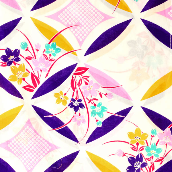 浴衣 レディース 単品 「白地　変わり七宝、桔梗」 フリーサイズ レトロ モダン 大人柄 女性浴衣単品 女浴衣 ゆかた yukata 【メール便不可】