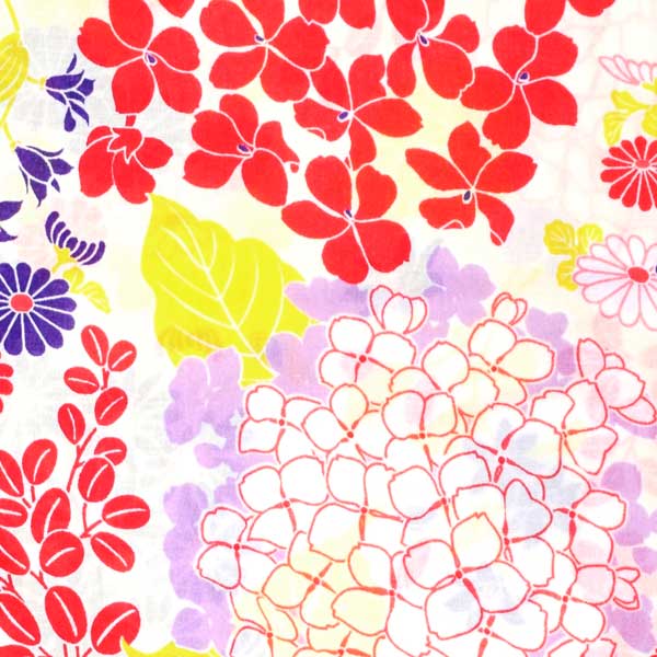 浴衣 レディース 単品 「クリーム色地　紺菊、花々」 フリーサイズ レトロ モダン 大人柄 女性浴衣単品 女浴衣 ゆかた yukata 【メール便不可】