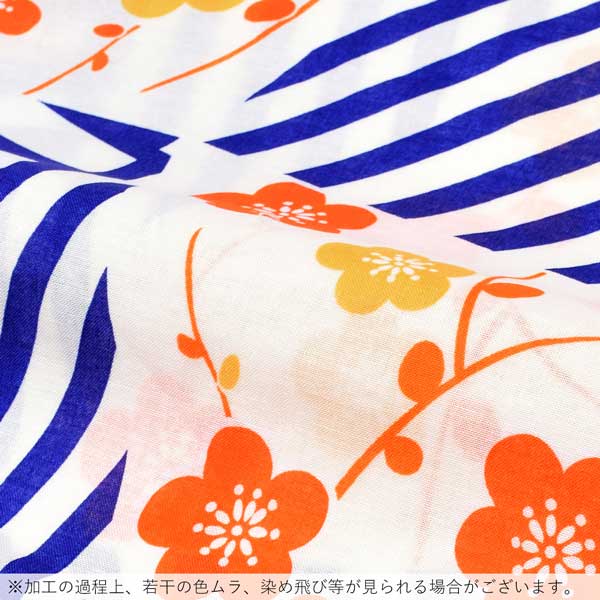 浴衣 レディース 単品 「白×青、変わりストライプ　梅」 フリーサイズ レトロ モダン 大人柄 女性浴衣単品 女浴衣 ゆかた yukata 【メール便不可】