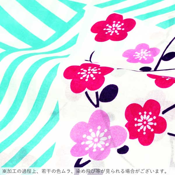 浴衣 レディース 単品 「白×ミント、変わりストライプ　梅」 フリーサイズ レトロ モダン 大人柄 女性浴衣単品 女浴衣 ゆかた yukata 【メール便不可】