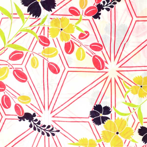 浴衣 レディース 単品 「白地　麻の葉に撫子」 フリーサイズ レトロ モダン 大人柄 女性浴衣単品 女浴衣 ゆかた yukata 【メール便不可】