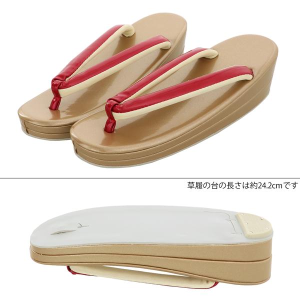 振袖 草履 バッグ 成人式 「スモーキーゴールド×カーマイン　No.4」 シンプルな無地　草履Lサイズ　24cm前後　女性用　レディース　振袖用草履バッグセット ＜R＞【メール便不可】