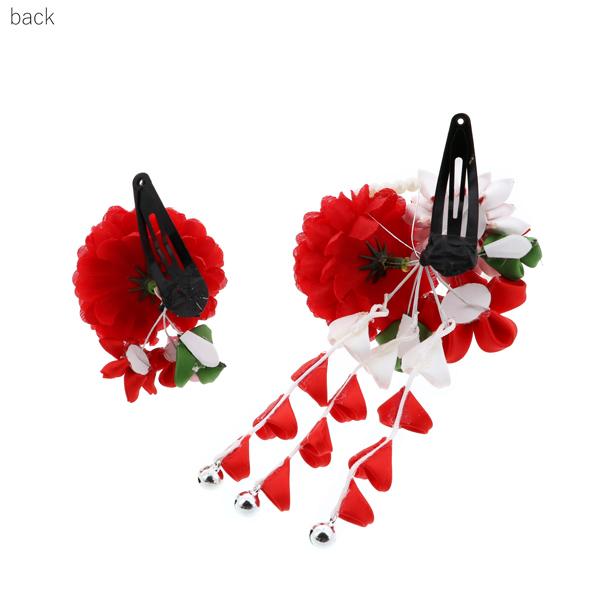 七五三 髪飾り 三歳「つまみ細工　お花の髪飾り　赤　932」 お花のパッチン留めミニ髪飾り2点セット 日本製 ヘアアクセサリー お子様用髪飾り 七五三髪飾り＜H＞【メール便不可】