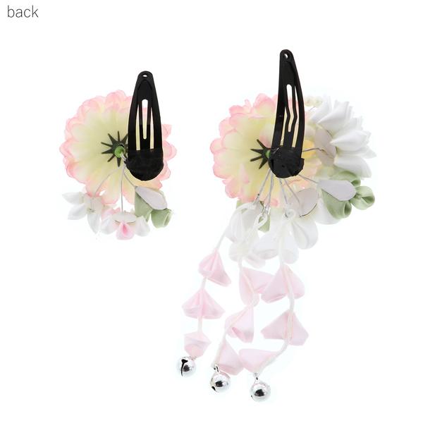 七五三 髪飾り 三歳「つまみ細工　お花の髪飾り　淡いピンク、白　932」 お花のパッチン留めミニ髪飾り2点セット 日本製 ヘアアクセサリー お子様用髪飾り 七五三髪飾り＜H＞【メール便不可】