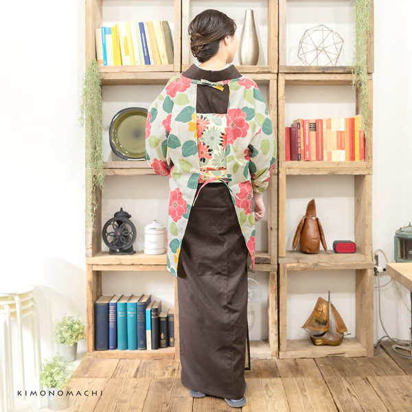 ロング丈 割烹着「白色 フラワー」日本製 オシャレ かわいい 綿割烹着 ロング割烹着 着物割烹着 エプロン プレゼント最適品 【送料無料】【メール便対不可】