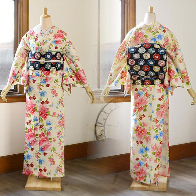 洗える着物 レディース 木綿着物 単品「フラワープリント ビンカ 全4柄」着物　木綿 着物 オリジナル レディース 単衣着物 コットン プレタ着物 木綿着物単品