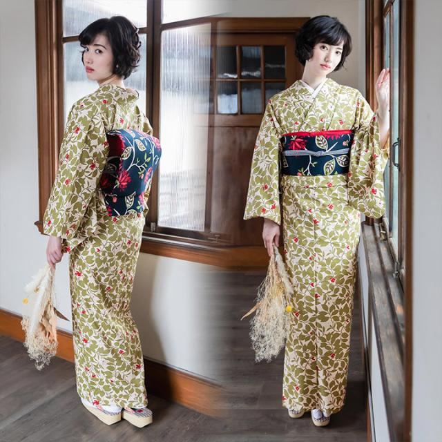 洗える着物 レディース 木綿着物 単品「フラワープリント ビンカ 全4柄」着物　木綿 着物 オリジナル レディース 単衣着物 コットン プレタ着物 木綿着物単品