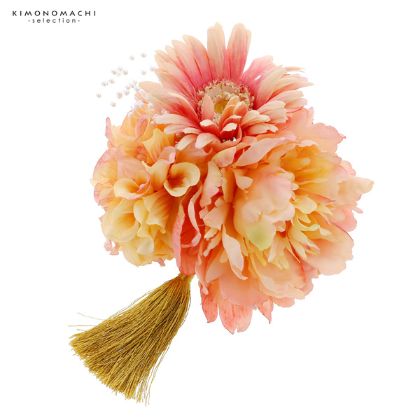 髪飾り 成人式 「コーム髪飾り アプリコット ブーケ」 振袖用髪飾り お花髪飾り 卒業式 結婚式 着物 【メール便不可】
