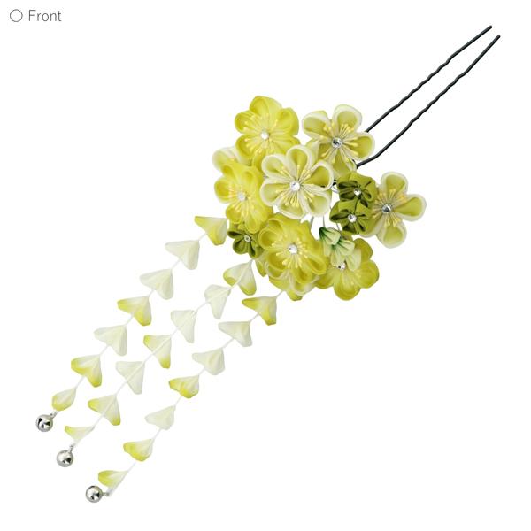 髪飾り 成人式 「つまみ細工かんざし　グリーン　つまみの梅、房下がり」 簪 振袖用髪飾り お花髪飾り 卒業式 結婚式 着物 【メール便不可】