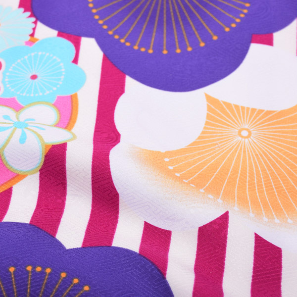 袴 セット 卒業式 女性 3点セット 「二尺袖：紫色　縞に梅＋袴：エンジ＋袴下帯：赤・緑・黄色・ピンク」 レディース 袴セット 二尺袖着物セット 着物 卒業 二尺袖 袴 【メール便不可】