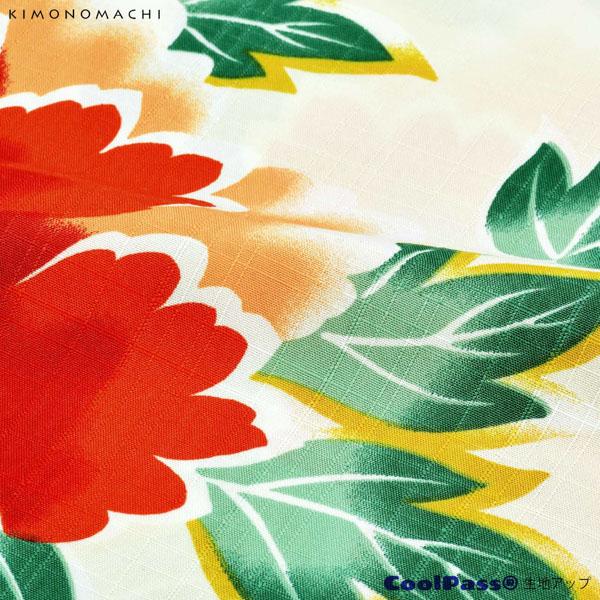 KIMONOMACHI オリジナル 浴衣 レディース 吸水速乾 CoolPass ポリエステル浴衣 「白地 牡丹」 Fサイズ LLサイズ
