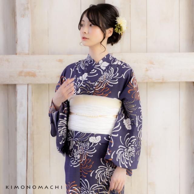 KIMONOMACHI オリジナル 浴衣 レディース 吸水速乾 ポリエステル浴衣 「藤褐色 花火菊、橙」 Fサイズ LLサイズ