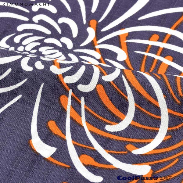 KIMONOMACHI オリジナル 浴衣 レディース 吸水速乾 CoolPass ポリエステル浴衣 「藤褐色 花火菊、橙」 Fサイズ LLサイズ