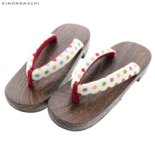 女性下駄単品「ポルカドット カラフル」フリーサイズ（Lサイズ）・LLサイズ 23〜25.5cm 痛くなりにくい 下駄 女性 レディース KIMONOMACHIオリジナル 桐下駄 浴衣・夏着物に 浴衣下駄 【メール便不可】